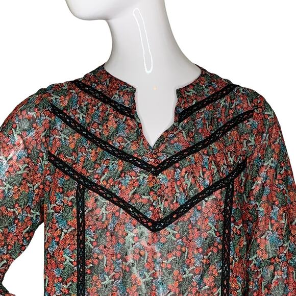 Matilda Jane Women Sheer Top Size Small Long Sleeve Romantic Floral Print - Picture 2 of 10